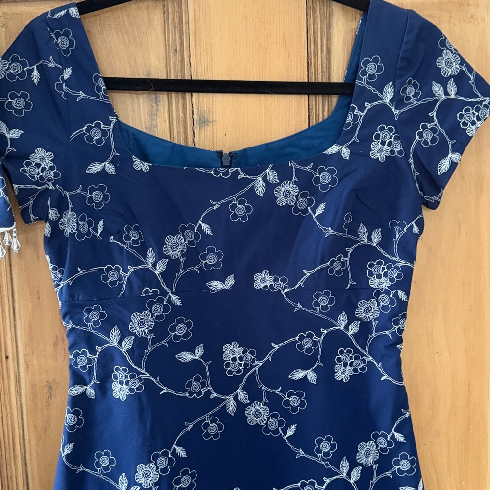 Vintage Tocca Navy Floral Scoop-Neck Mini Dress and matching purse - Picture 3 of 7